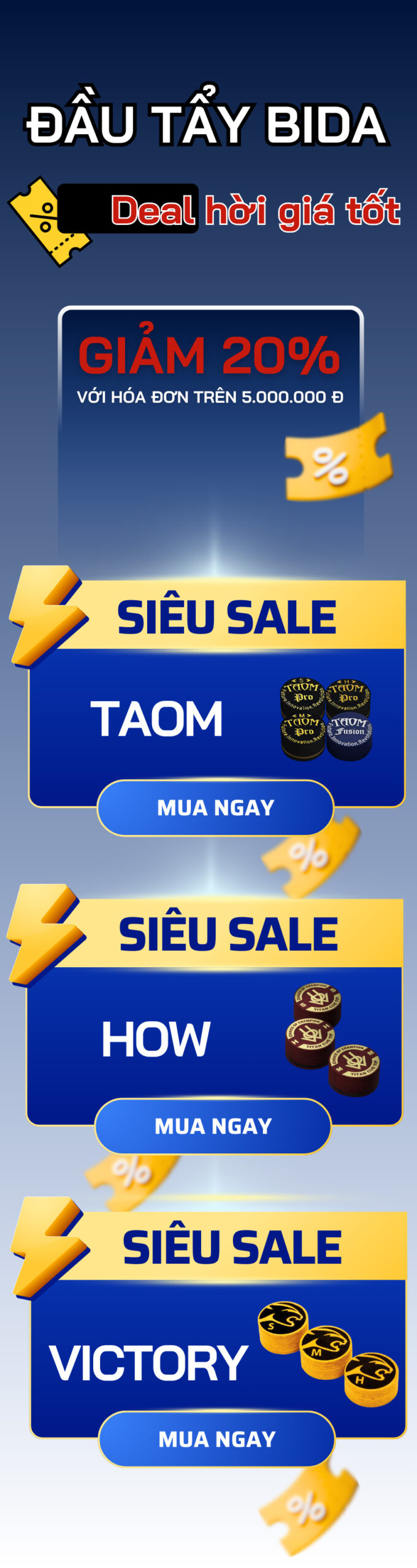 Banner đầu tẩy bida của King Billiard